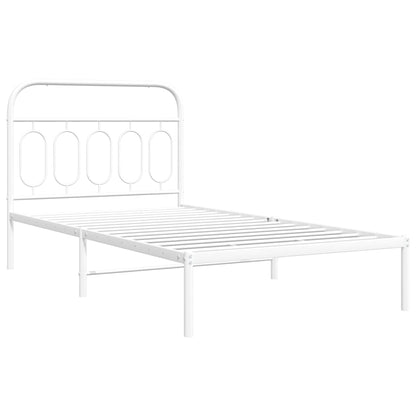 Metal Bed Frame with Headboard White 107x203 cm