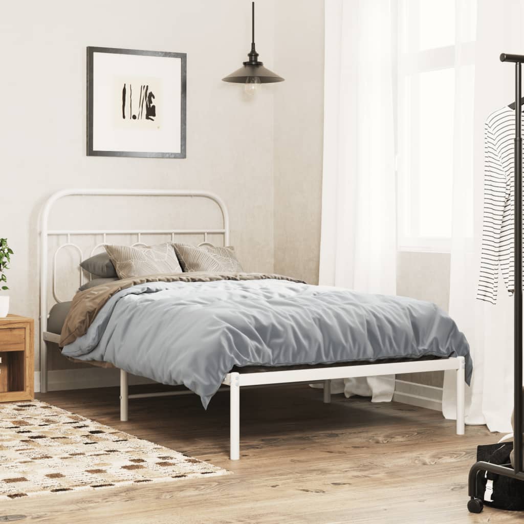 Metal Bed Frame with Headboard White 107x203 cm