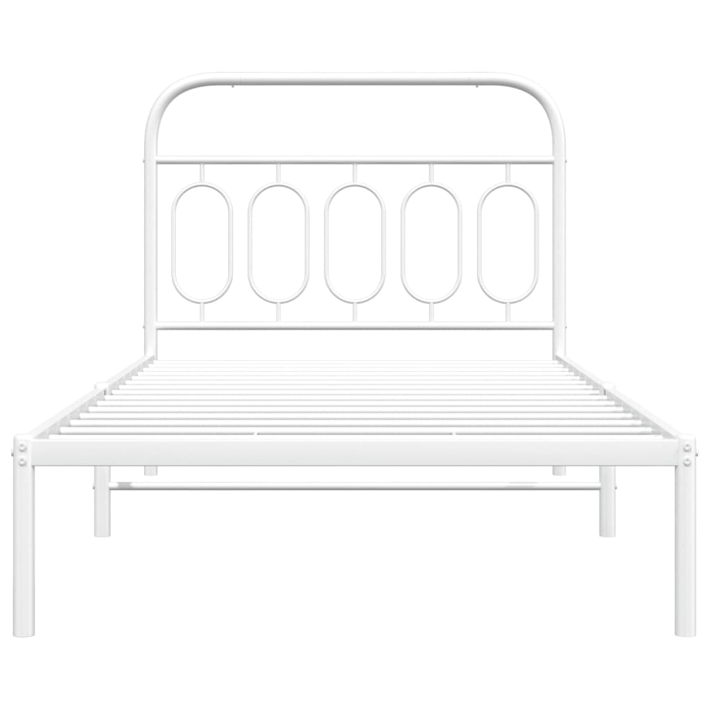 Metal Bed Frame with Headboard White 107x203 cm