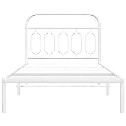 Metal Bed Frame with Headboard White 107x203 cm