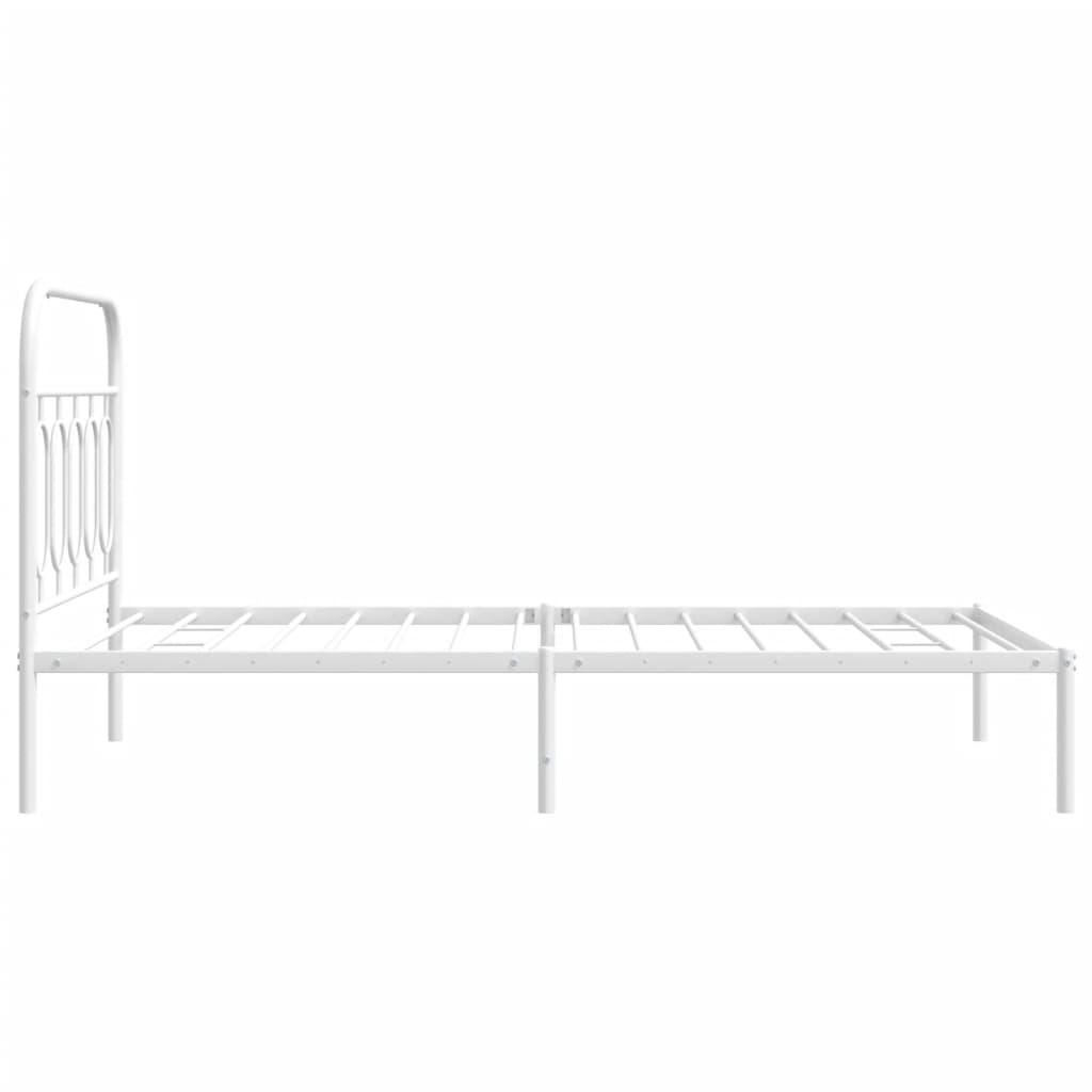 Metal Bed Frame with Headboard White 107x203 cm