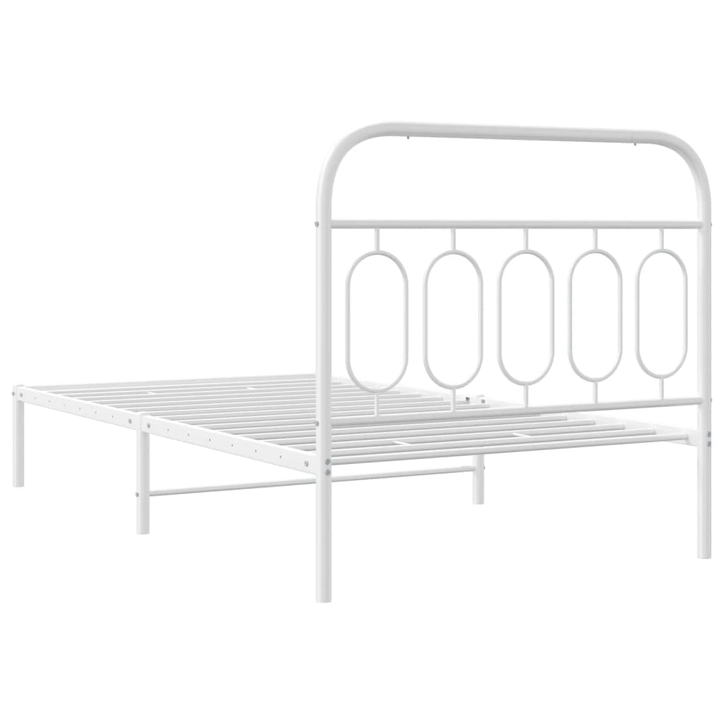 Metal Bed Frame with Headboard White 107x203 cm