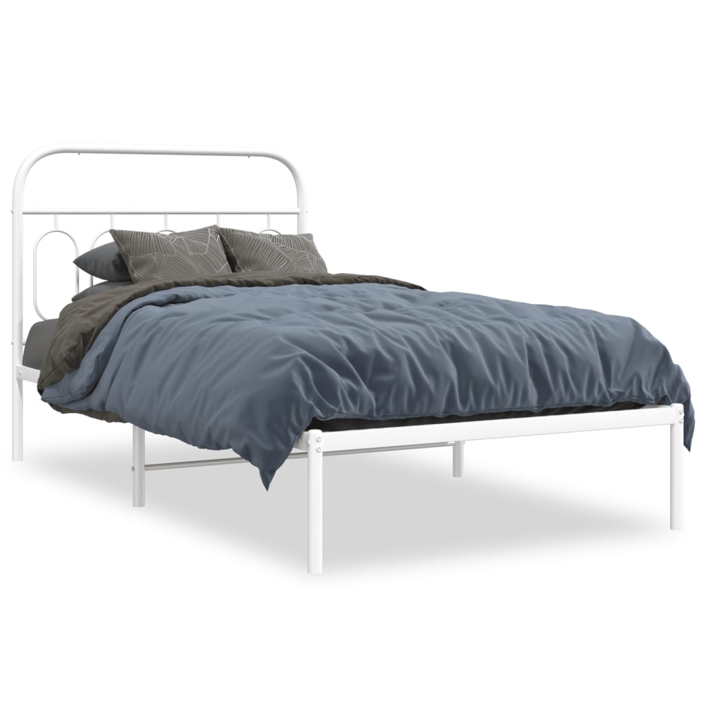 Metal Bed Frame with Headboard White 107x203 cm