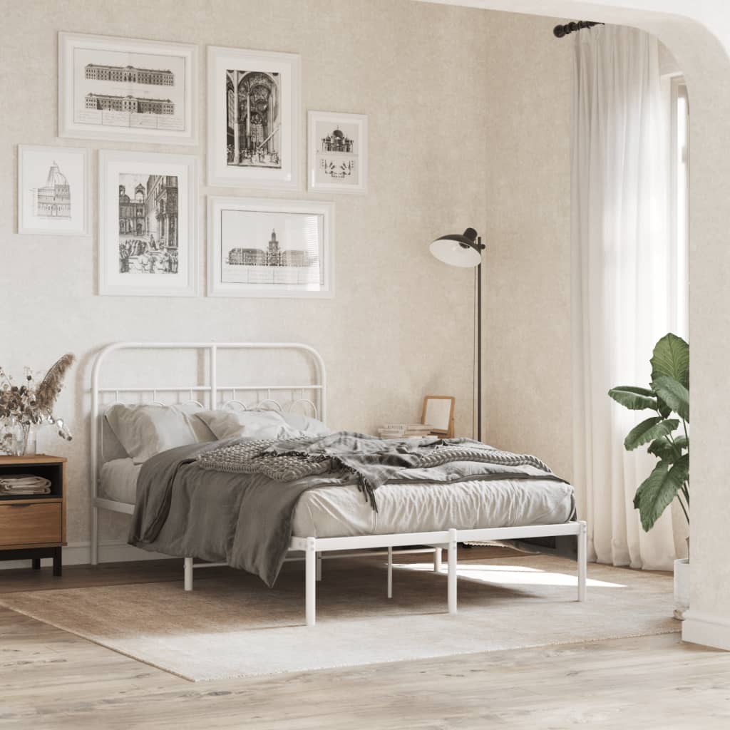 Metal Bed Frame with Headboard White 120x190 cm Small Double