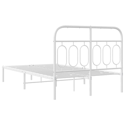 Metal Bed Frame with Headboard White 120x190 cm Small Double