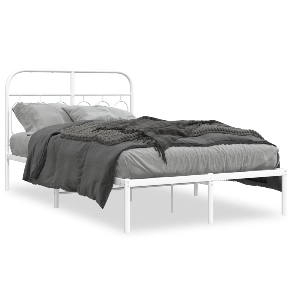 Metal Bed Frame with Headboard White 120x190 cm Small Double