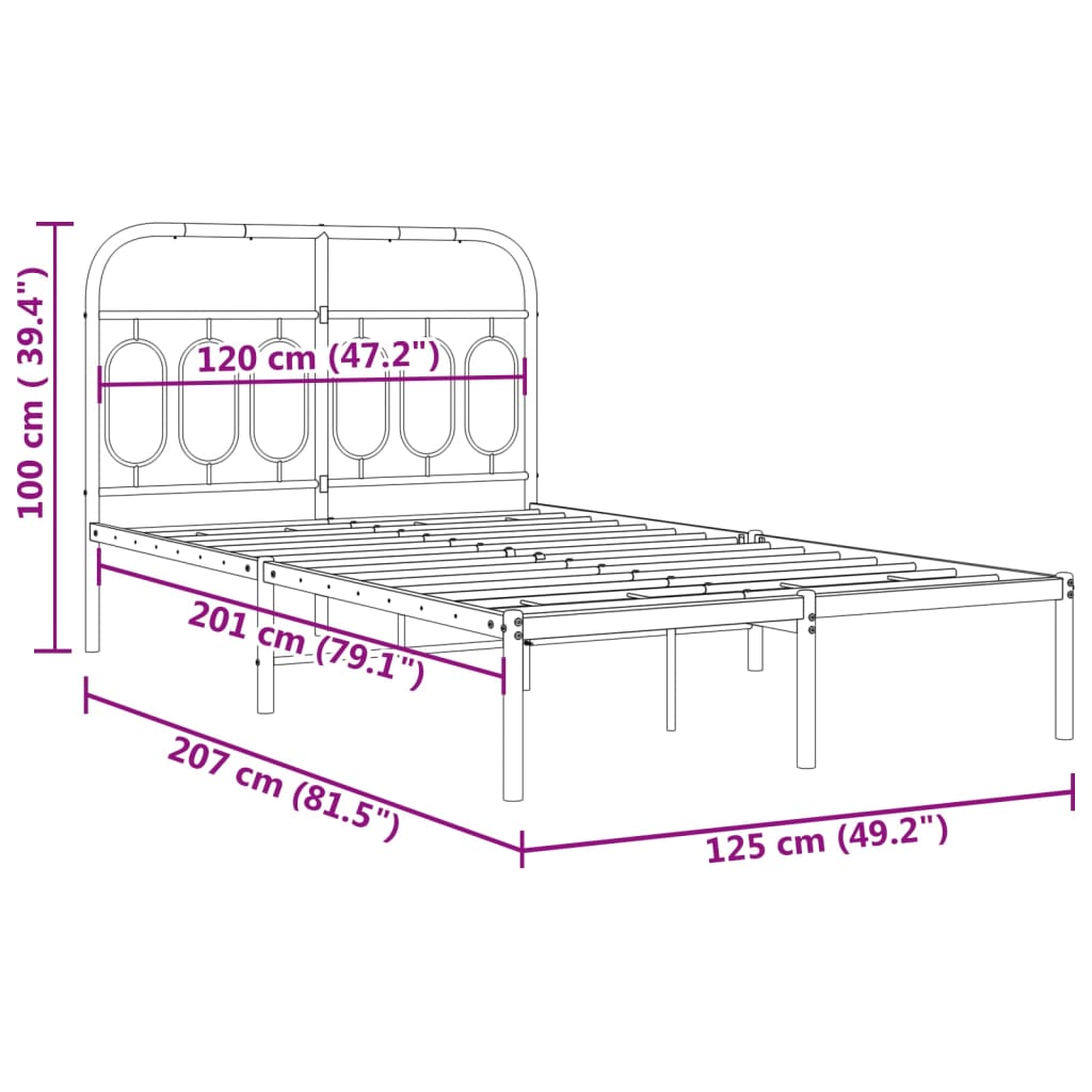 Metal Bed Frame with Headboard White 120x200 cm