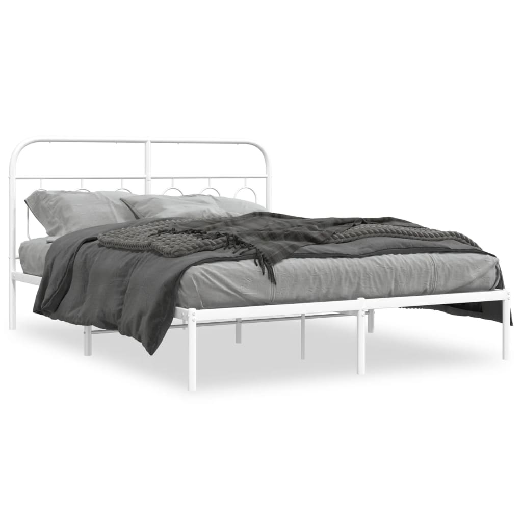 Metal Bed Frame without Mattress with Headboard White 135x190 cm Double