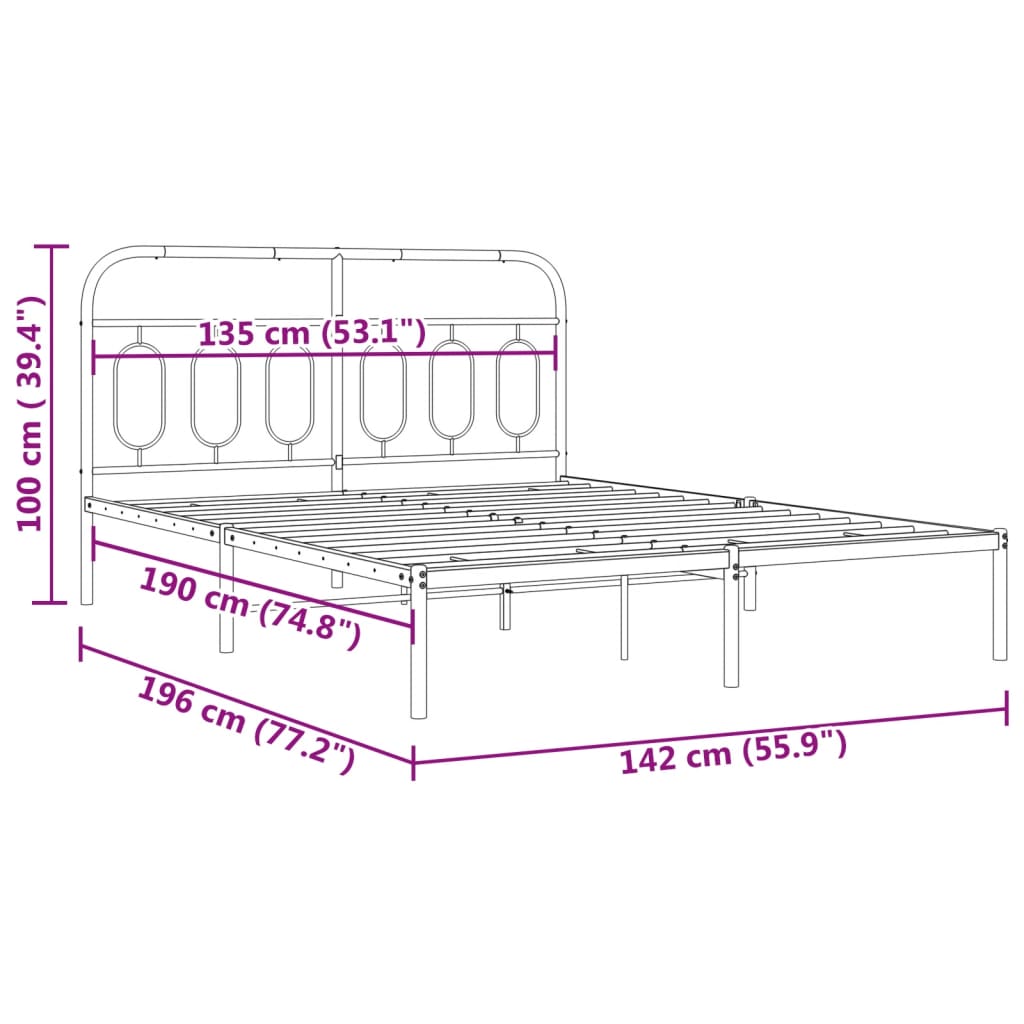 Metal Bed Frame without Mattress with Headboard White 135x190 cm Double