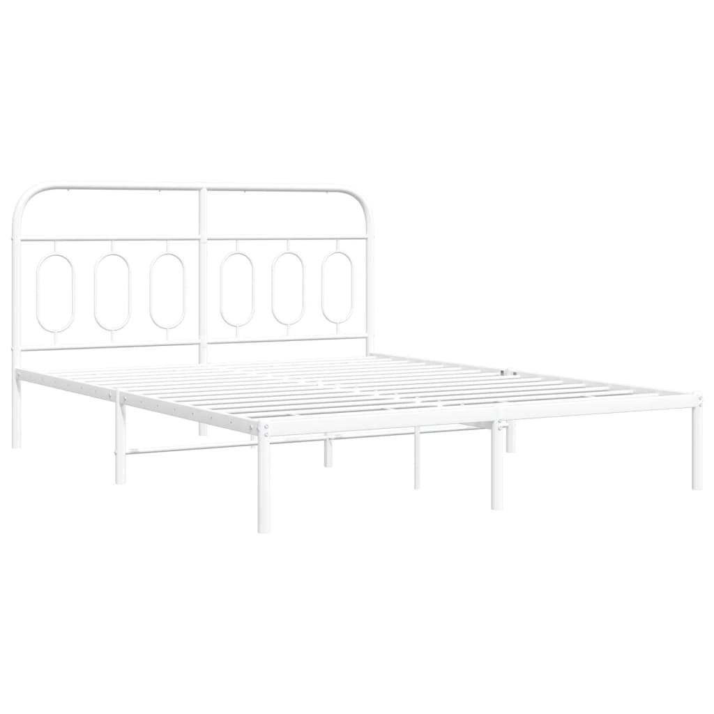 Metal Bed Frame with Headboard White 140x190 cm