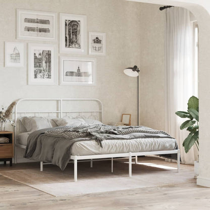 Metal Bed Frame with Headboard White 140x190 cm