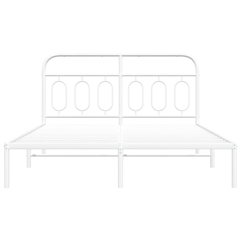 Metal Bed Frame with Headboard White 140x190 cm