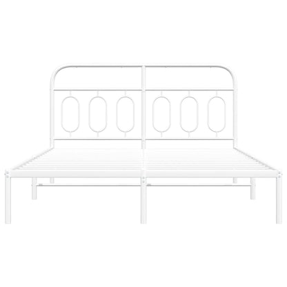 Metal Bed Frame with Headboard White 140x190 cm