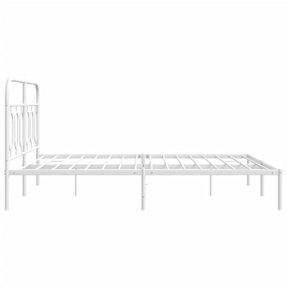 Metal Bed Frame with Headboard White 140x190 cm