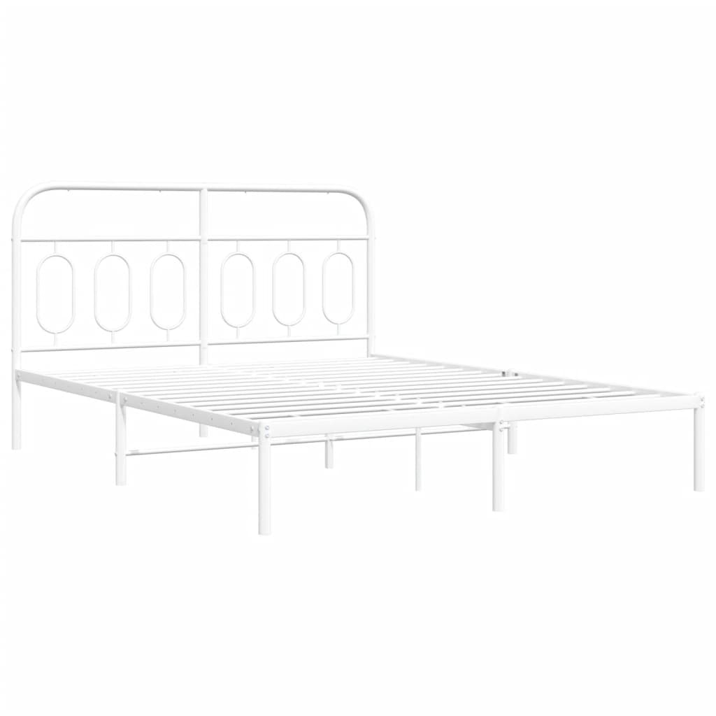 Metal Bed Frame with Headboard White 140x200 cm