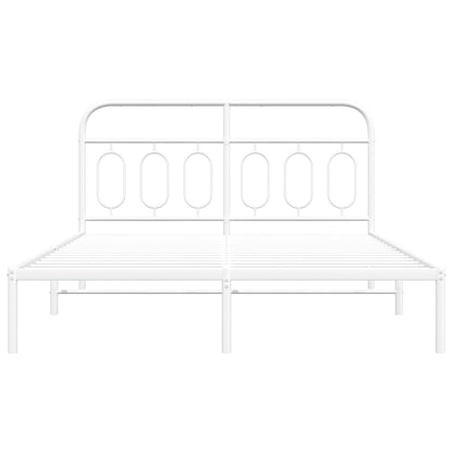 Metal Bed Frame with Headboard White 140x200 cm