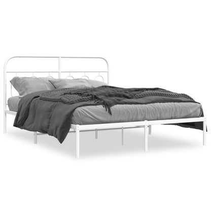 Metal Bed Frame with Headboard White 140x200 cm