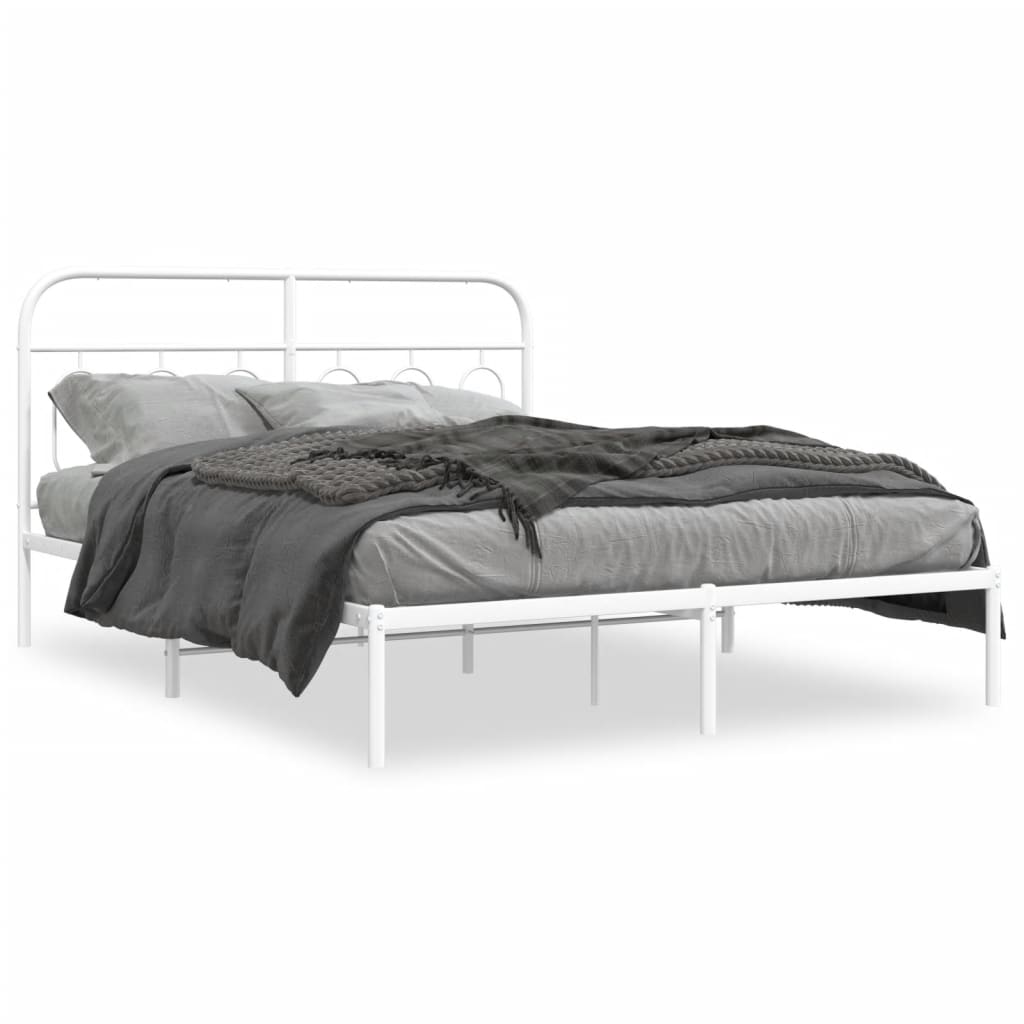 Metal Bed Frame with Headboard White 150x200 cm King Size