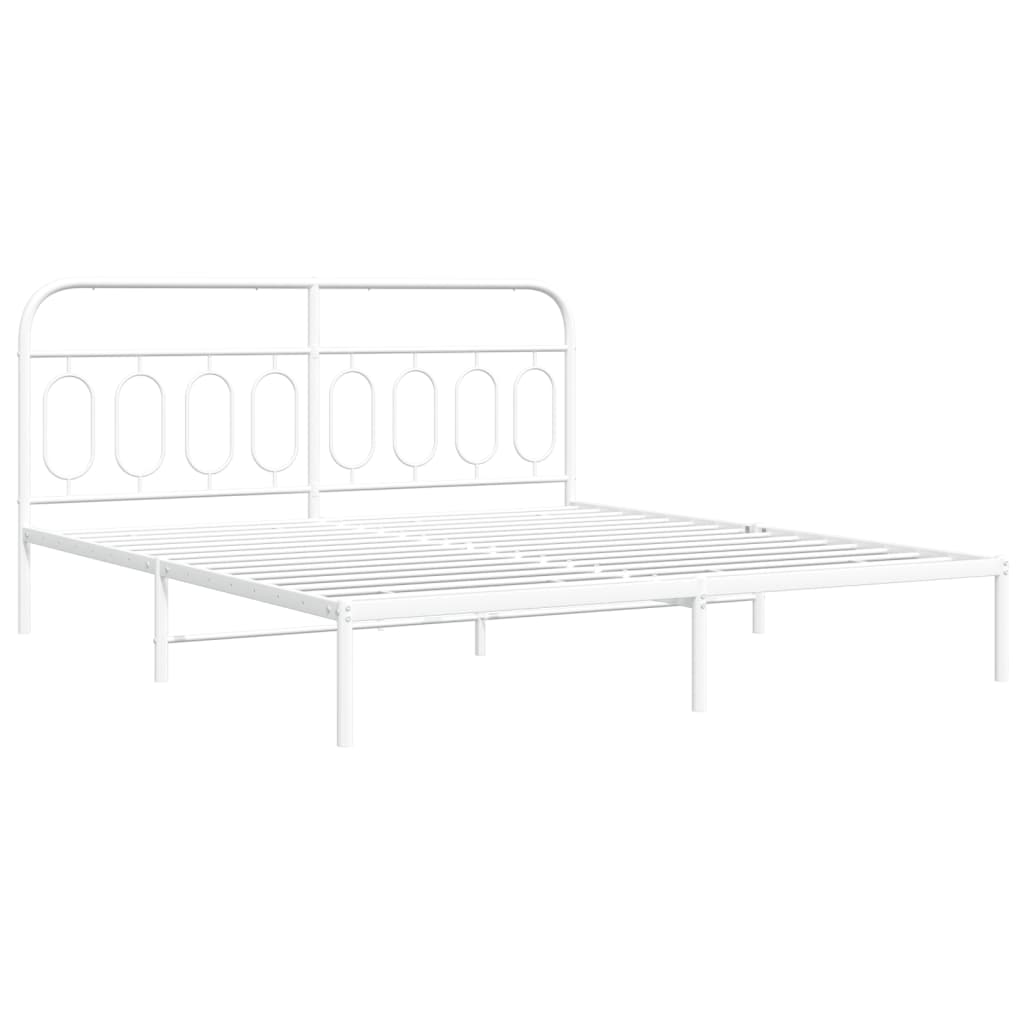 Metal Bed Frame with Headboard White 160x200 cm