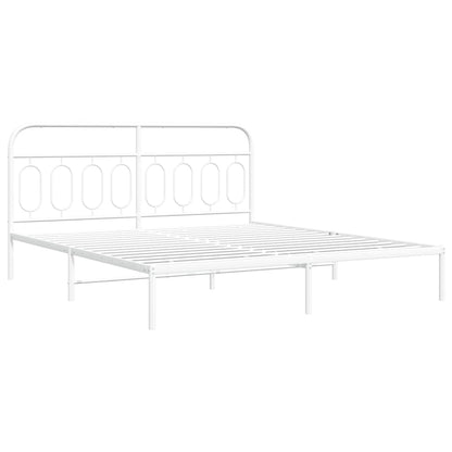 Metal Bed Frame with Headboard White 160x200 cm