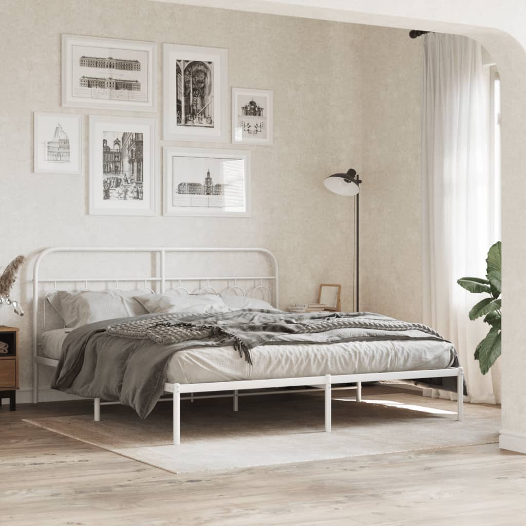 Metal Bed Frame with Headboard White 160x200 cm