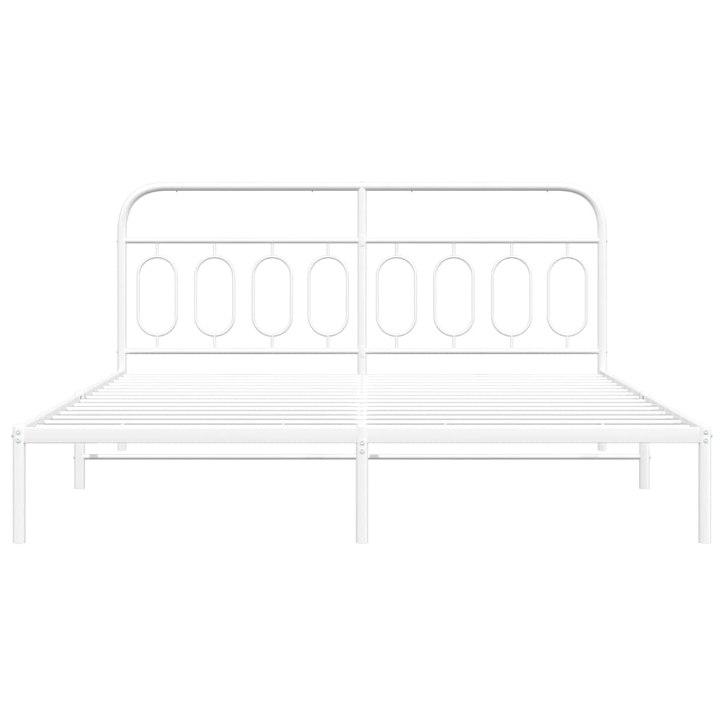 Metal Bed Frame with Headboard White 160x200 cm