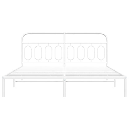 Metal Bed Frame with Headboard White 160x200 cm