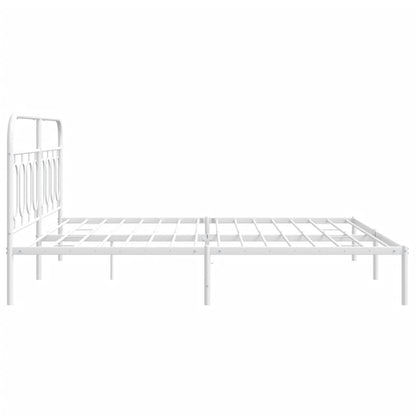 Metal Bed Frame with Headboard White 160x200 cm