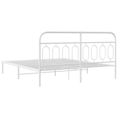 Metal Bed Frame with Headboard White 160x200 cm