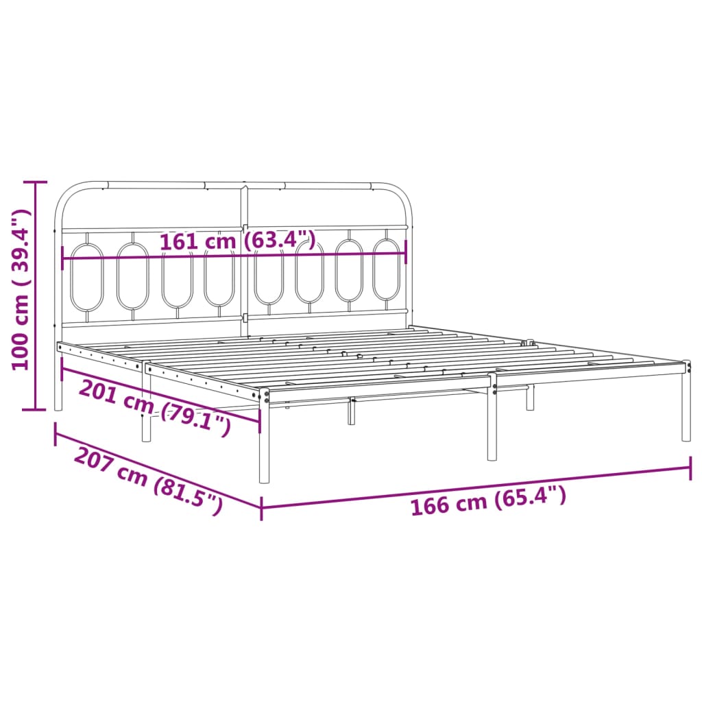 Metal Bed Frame with Headboard White 160x200 cm