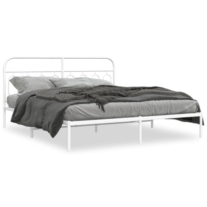 Metal Bed Frame with Headboard White 160x200 cm