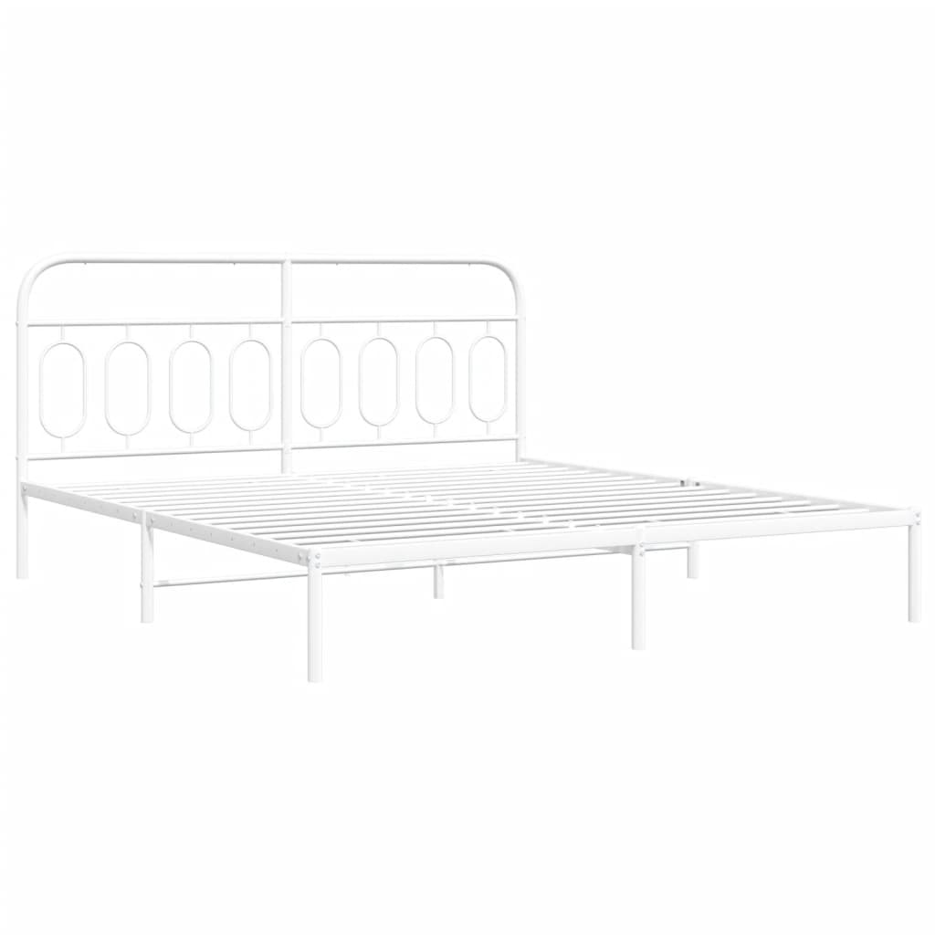 Metal Bed Frame with Headboard White 180x200 cm Super King