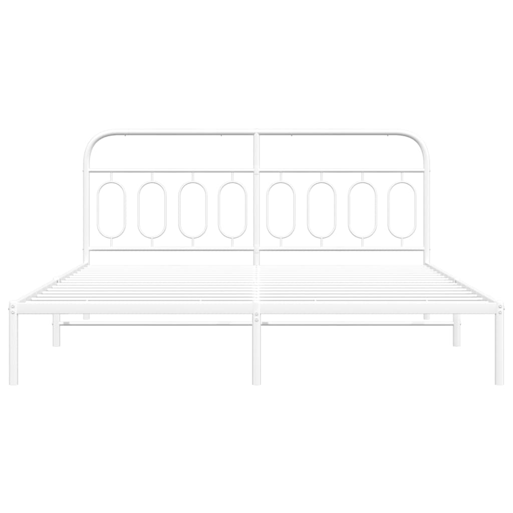 Metal Bed Frame with Headboard White 180x200 cm Super King