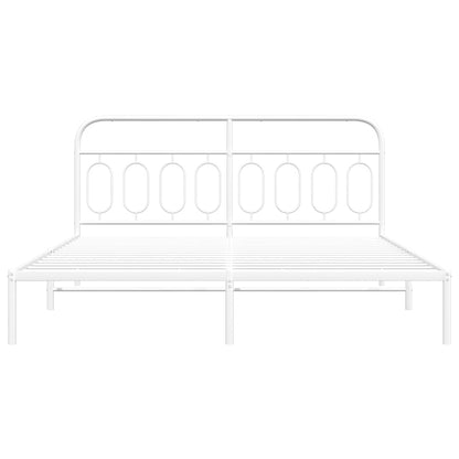 Metal Bed Frame with Headboard White 180x200 cm Super King