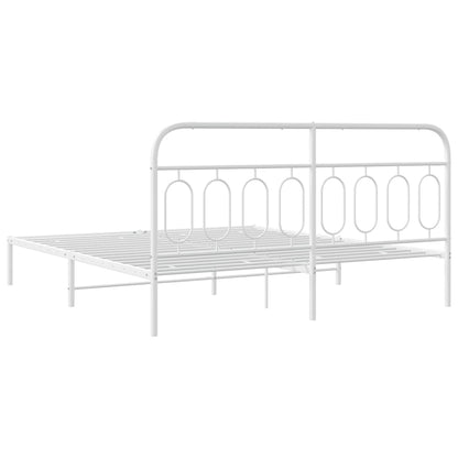 Metal Bed Frame with Headboard White 180x200 cm Super King