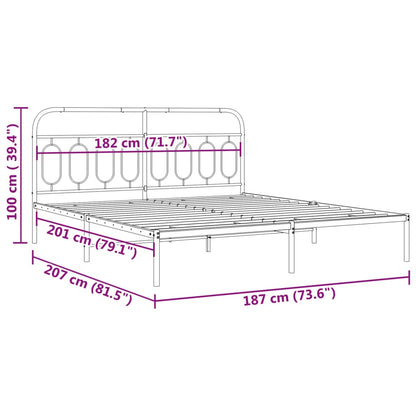 Metal Bed Frame with Headboard White 180x200 cm Super King