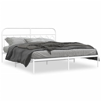 Metal Bed Frame with Headboard White 180x200 cm Super King