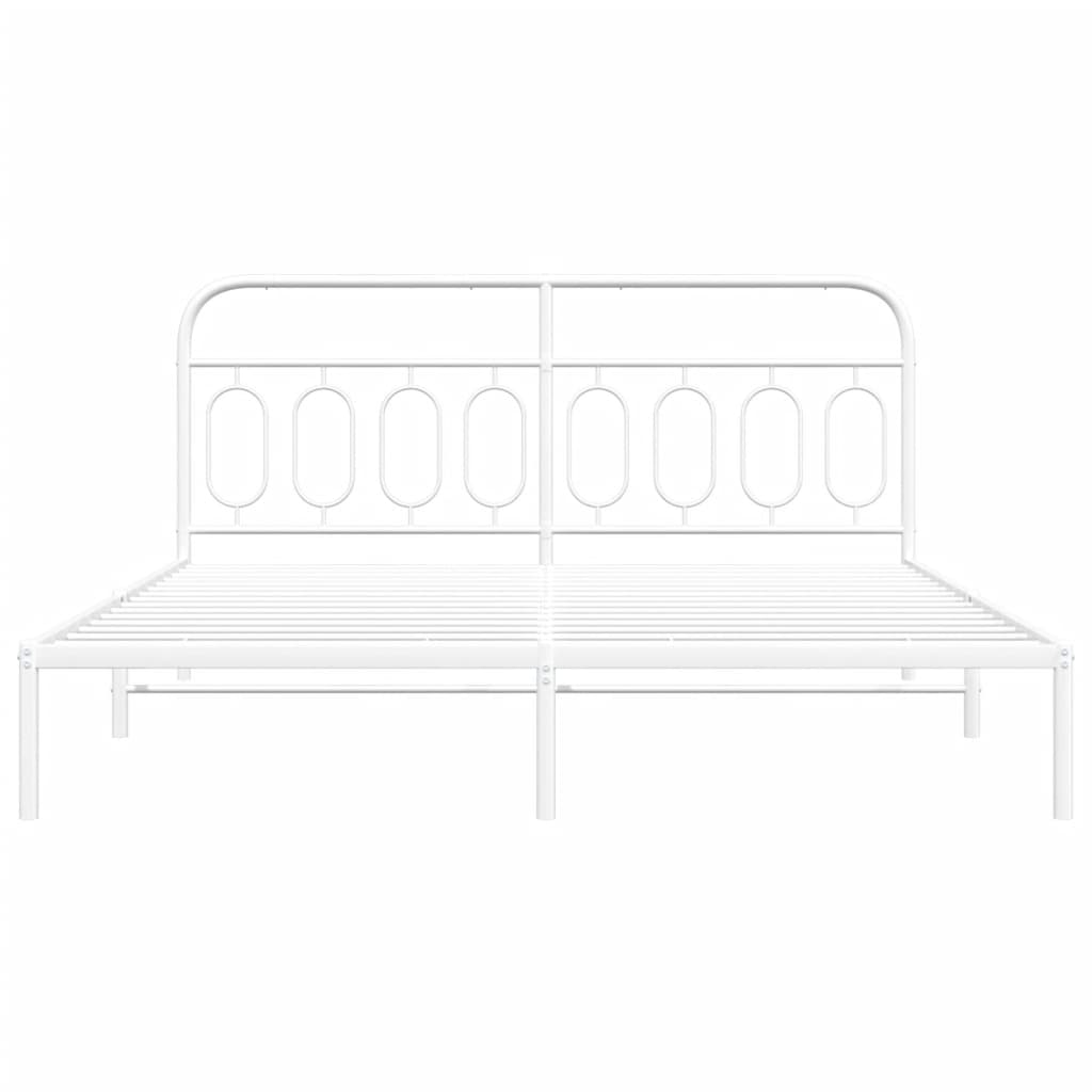 Metal Bed Frame with Headboard White 183x213 cm