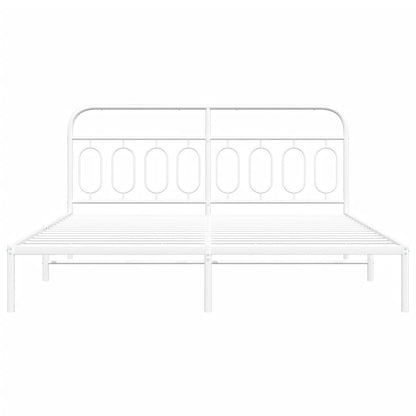 Metal Bed Frame with Headboard White 183x213 cm