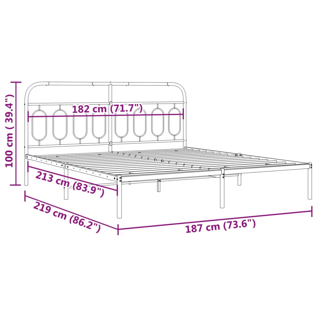 Metal Bed Frame with Headboard White 183x213 cm