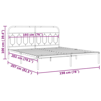 Metal Bed Frame with Headboard White 193x203 cm