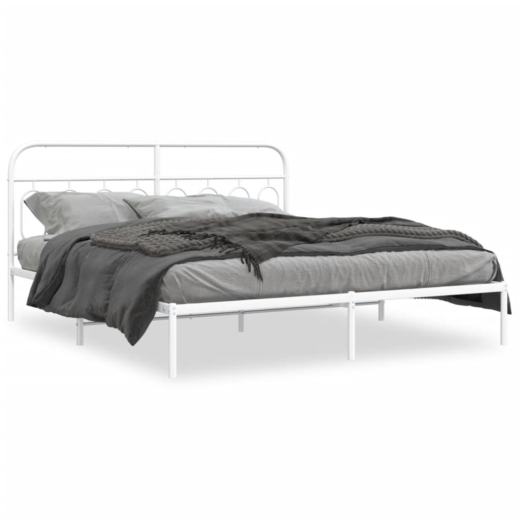 Metal Bed Frame with Headboard White 193x203 cm