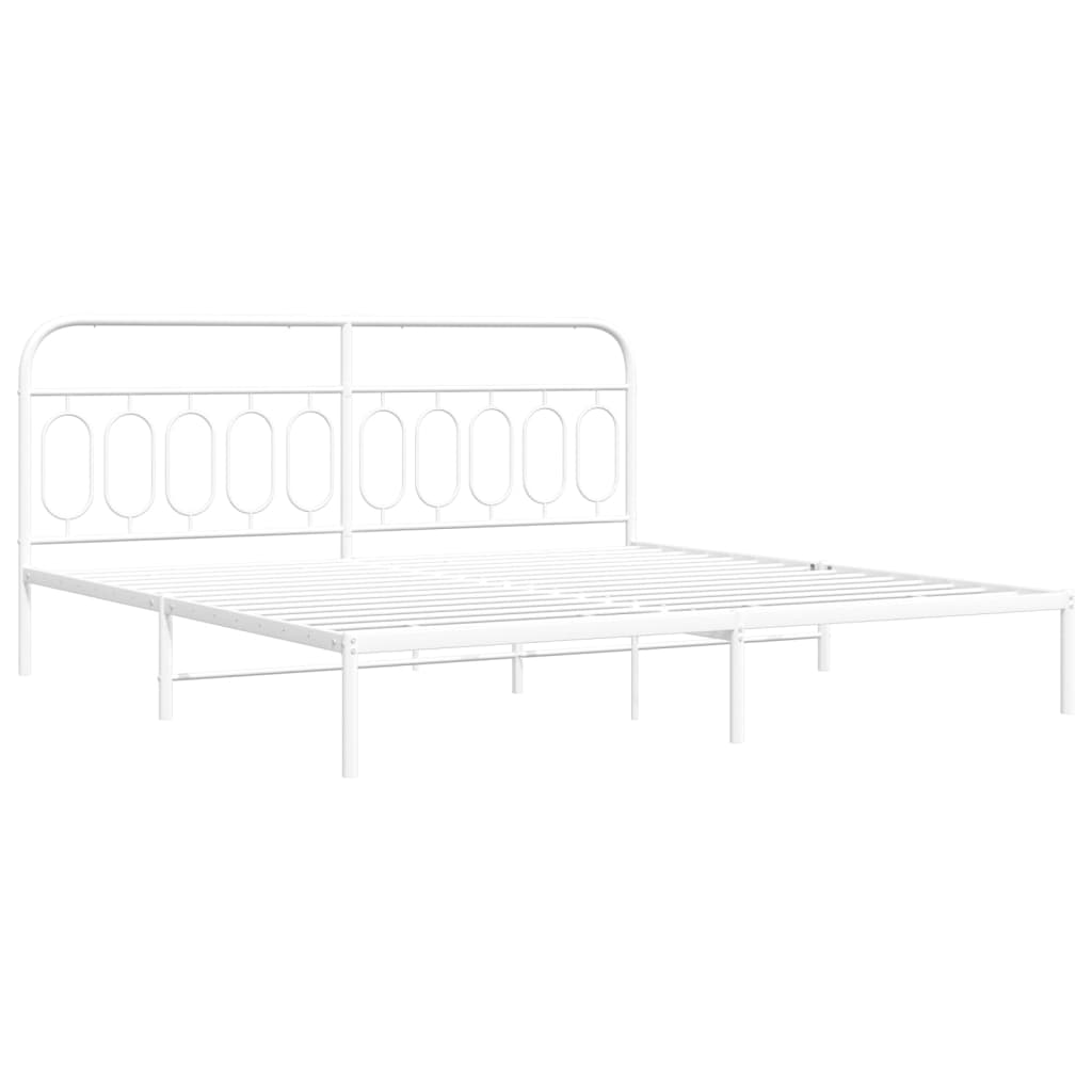 Metal Bed Frame with Headboard White 200x200 cm