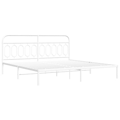 Metal Bed Frame with Headboard White 200x200 cm