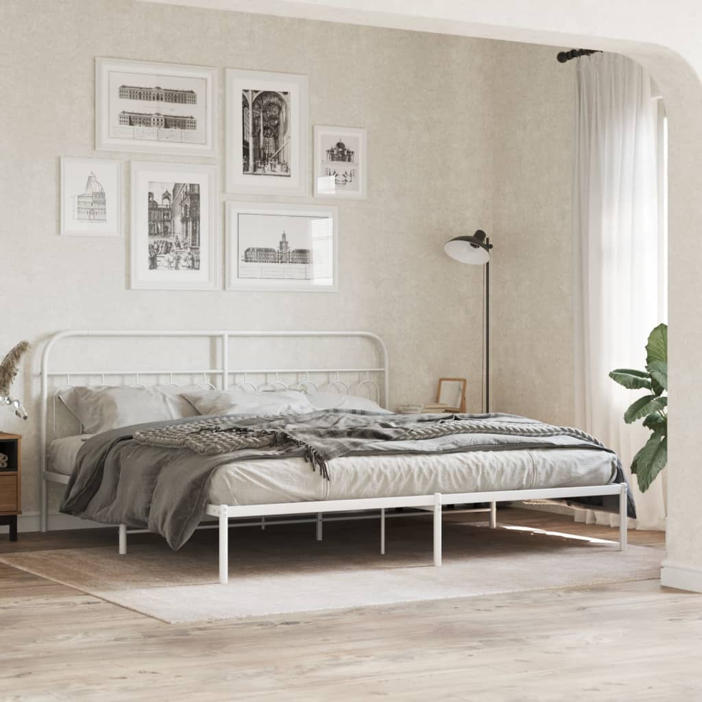 Metal Bed Frame with Headboard White 200x200 cm