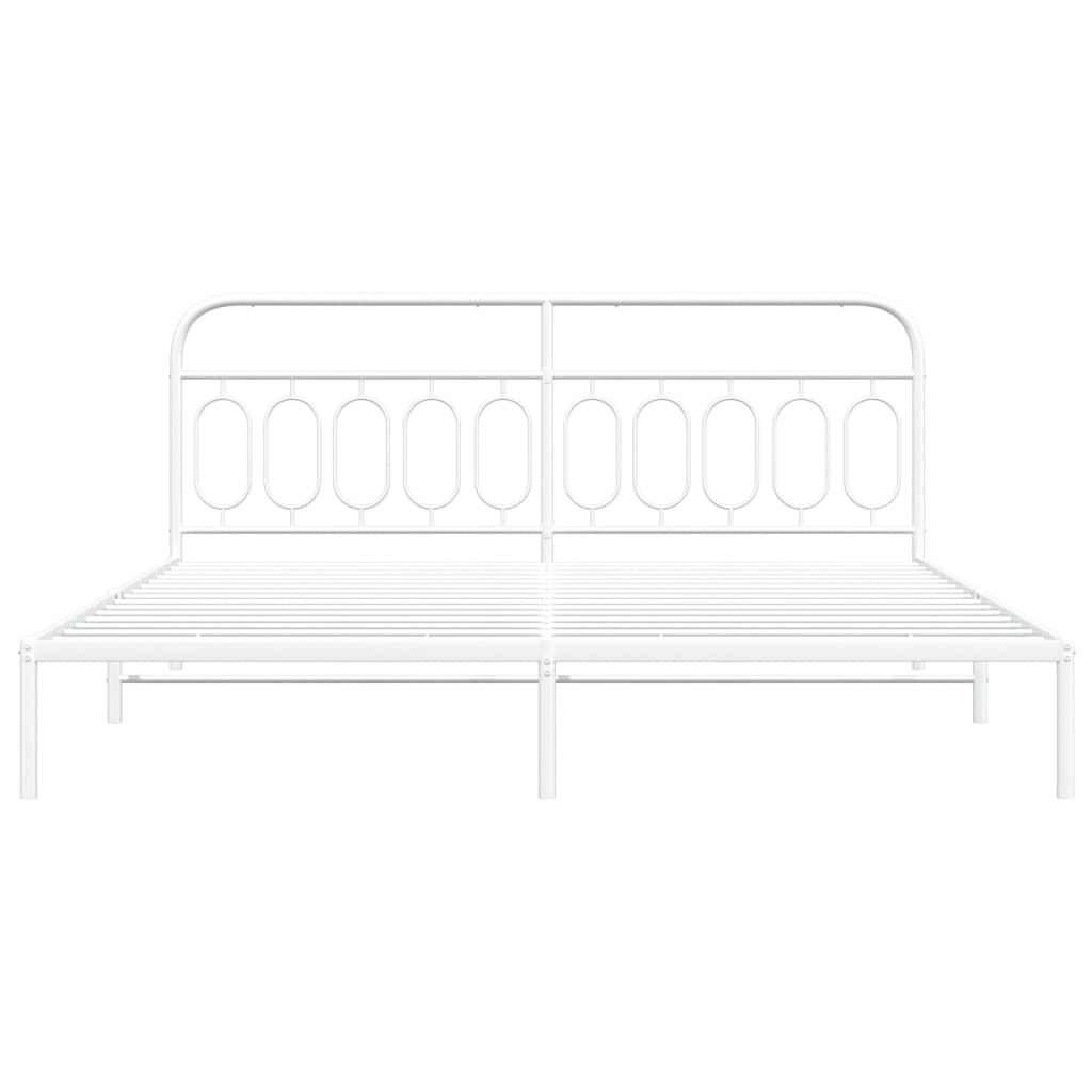 Metal Bed Frame with Headboard White 200x200 cm