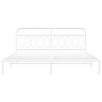 Metal Bed Frame with Headboard White 200x200 cm