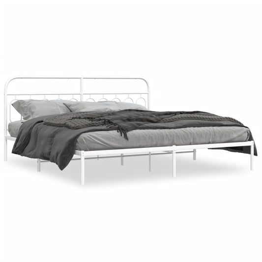 Metal Bed Frame with Headboard White 200x200 cm