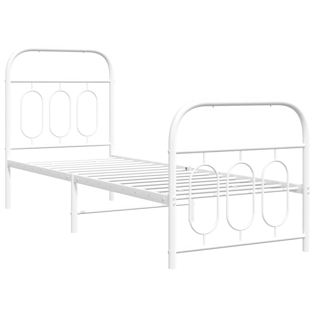 Metal Bed Frame with Headboard and Footboard White 75x190 cm Small Single