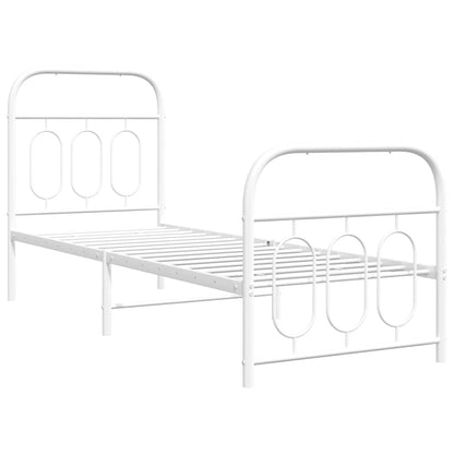 Metal Bed Frame with Headboard and Footboard White 75x190 cm Small Single